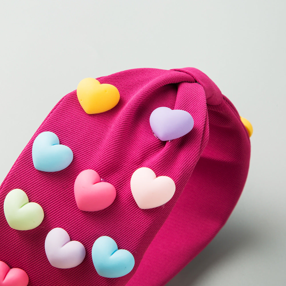 Wholesale Valentine's Day Candy Color Love Fabric Hair Hoops